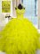 Yellow Cap Sleeves Beading and Ruffles Floor Length Quinceanera Dresses