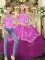 Fuchsia Quinceanera Gowns Military Ball and Sweet 16 and Quinceanera with Embroidery Halter Top Sleeveless Lace Up