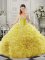 Yellow Sleeveless Beading and Ruffles Lace Up Quinceanera Dress