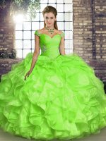 Sweet Yellow Green Sleeveless Organza Lace Up Quinceanera Dresses for Military Ball and Sweet 16 and Quinceanera(SKU SJQDDT2144002-8BIZ)