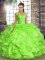 Sweet Yellow Green Sleeveless Organza Lace Up Quinceanera Dresses for Military Ball and Sweet 16 and Quinceanera