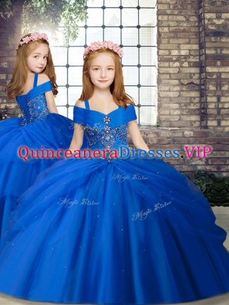 Chiffon Straps Sleeveless Lace Up Beading Pageant Dress Wholesale in Royal Blue