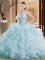Scoop Ball Gowns Sleeveless Light Blue 15th Birthday Dress Brush Train Lace Up