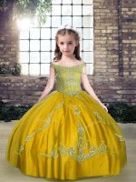 Olive Green Off The Shoulder Neckline Beading Child Pageant Dress Sleeveless Lace Up(SKU PAG1223-2BIZ)