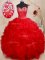 Glittering Red Organza Lace Up Sweetheart Sleeveless Floor Length Quinceanera Dress Beading and Ruffles