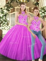 Fantastic Embroidery Quinceanera Dress Lilac Lace Up Sleeveless Floor Length