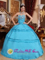 Kurikka Finland Appliques Sweetheart Aqua Blue Taffeta Perfect Quinceanera Dress For In California
