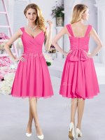 Chiffon Sleeveless Knee Length Court Dresses for Sweet 16 and Ruching and Belt