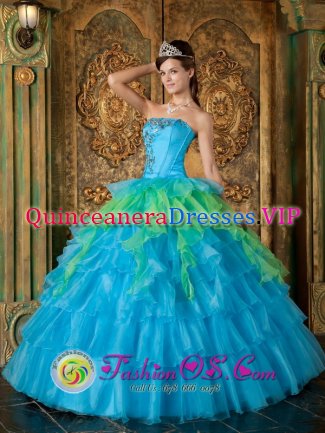Rogaland Norway Strapless Colorful Appliques Ruffles Layerd For Quinceanera Dress Ball Gown Customize