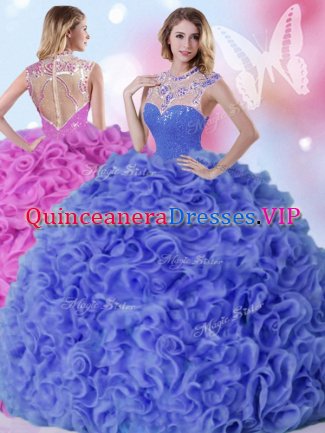Beading and Ruffles Quinceanera Gowns Blue Zipper Sleeveless Floor Length