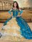 Delicate Multi-color Quinceanera Dress Military Ball and Sweet 16 and Quinceanera with Appliques and Embroidery and Ruffled Layers Off The Shoulder Sleeveless Lace Up