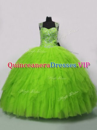 Sleeveless Lace Up Floor Length Beading and Ruffles Quince Ball Gowns