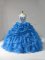 Blue Vestidos de Quinceanera Sweet 16 and Quinceanera with Beading and Ruffles Straps Sleeveless Lace Up