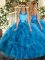 Floor Length Baby Blue Quinceanera Gowns Organza Sleeveless Ruffles