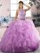 Glittering Lilac Two Pieces Scoop Sleeveless Tulle Floor Length Lace Up Beading and Ruffles Sweet 16 Dresses