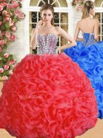 Fashion Red Quinceanera Gowns Military Ball and Sweet 16 and Quinceanera with Beading and Ruffles Sweetheart Sleeveless Lace Up