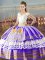 White And Purple Sleeveless Floor Length Embroidery and Ruffled Layers Lace Up Ball Gown Prom Dress