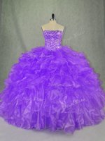 Floor Length Ball Gowns Sleeveless Purple 15th Birthday Dress Lace Up