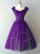 High End Purple Chiffon Lace Up V-neck Cap Sleeves Knee Length Court Dresses for Sweet 16 Ruching