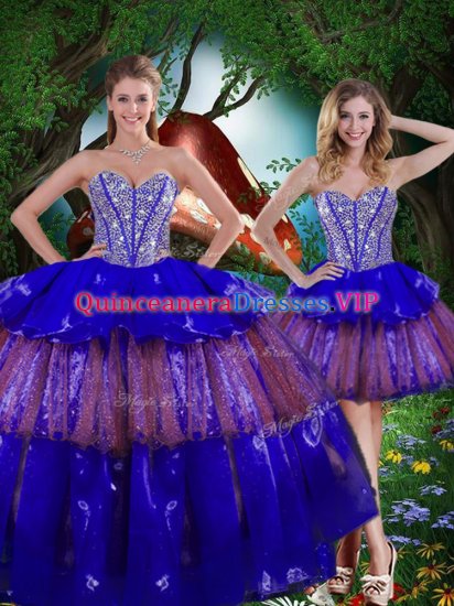 Multi-color Ball Gowns Beading and Ruffled Layers and Sequins Sweet 16 Dress Lace Up Organza Sleeveless Floor Length - Click Image to Close