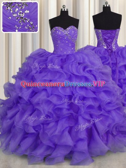 Beading and Ruffles Military Ball Gown Lavender Lace Up Sleeveless Floor Length - Click Image to Close