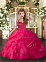 Customized Ball Gowns Evening Gowns Coral Red Straps Organza Sleeveless Floor Length Lace Up