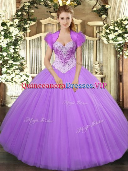 Custom Designed Tulle Sleeveless Floor Length Quince Ball Gowns and Beading - Click Image to Close