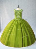 Exquisite Olive Green Sleeveless Tulle Lace Up 15th Birthday Dress for Sweet 16 and Quinceanera