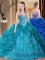 Fantastic Teal Vestidos de Quinceanera Prom and Military Ball and Sweet 16 and Quinceanera with Embroidery and Pick Ups Sweetheart Sleeveless Lace Up