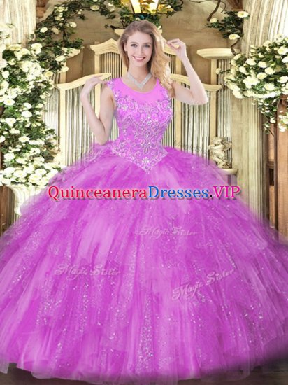 Fabulous Sleeveless Tulle Floor Length Zipper 15 Quinceanera Dress in Lilac with Beading and Ruffles - Click Image to Close