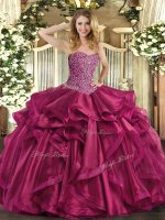 Lovely Wine Red Sweetheart Neckline Beading and Ruffles Sweet 16 Dress Sleeveless Lace Up