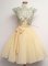 Champagne Chiffon Lace Up Quinceanera Dama Dress Cap Sleeves Knee Length Lace and Belt