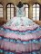 Inexpensive Straps Sleeveless Floor Length Embroidery and Ruffled Layers Lace Up Sweet 16 Quinceanera Dress with White