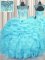 See Through Aqua Blue Quince Ball Gowns Military Ball and Sweet 16 and Quinceanera with Beading and Ruffles and Pick Ups Scoop Sleeveless Lace Up