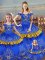 Glamorous Satin Off The Shoulder Sleeveless Lace Up Embroidery Quinceanera Dress in Blue