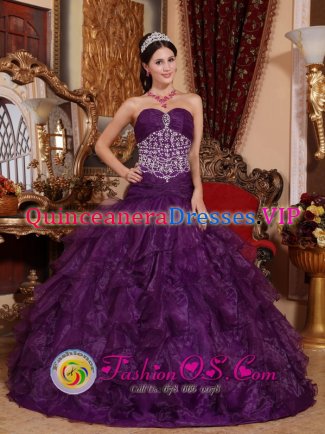 Bayaguana Dominican Republic Princess Beaded Decorate Sweetheart Popular Purple Quinceanera Dress with Tulle Ruffles