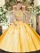 Delicate Gold Sleeveless Floor Length Beading and Appliques Criss Cross Sweet 16 Dresses