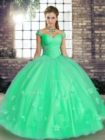 Custom Made Floor Length Ball Gowns Sleeveless Turquoise and Apple Green Sweet 16 Dresses Lace Up(SKU YSQD090-7BIZ)