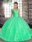 Custom Made Floor Length Ball Gowns Sleeveless Turquoise and Apple Green Sweet 16 Dresses Lace Up