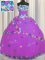 Purple Lace Up Quinceanera Gowns Hand Made Flower Sleeveless Floor Length