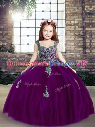 Sleeveless Lace Up Floor Length Appliques Glitz Pageant Dress