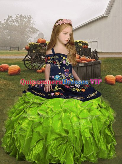 Organza Straps Sleeveless Lace Up Embroidery Child Pageant Dress in - Click Image to Close