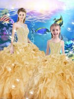 Gorgeous Ball Gowns Quinceanera Gown Gold Sweetheart Organza Sleeveless Floor Length Lace Up