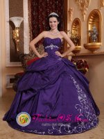 Haymarket Virginia/VA Eggplant Purple Embroidery Sweetheart Quinceanera Dresses With Ruched Bodice Taffeta