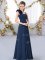 Best Selling Navy Blue Lace Up Straps Hand Made Flower Quinceanera Court of Honor Dress Chiffon Sleeveless