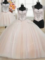 Three Piece Straps Sleeveless Beading Zipper Quinceanera Gowns
