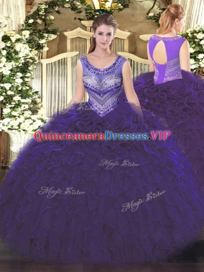 Wonderful Purple Lace Up Scoop Beading and Ruffles Vestidos de Quinceanera Organza Sleeveless - Click Image to Close