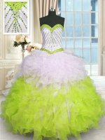 Great Multi-color Lace Up Sweet 16 Dresses Beading and Ruffles Sleeveless Floor Length