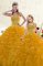 Cute Sweetheart Sleeveless 15 Quinceanera Dress Floor Length Beading and Ruffles Gold Organza