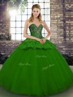 Custom Fit Floor Length Green Quinceanera Gown Sweetheart Sleeveless Lace Up